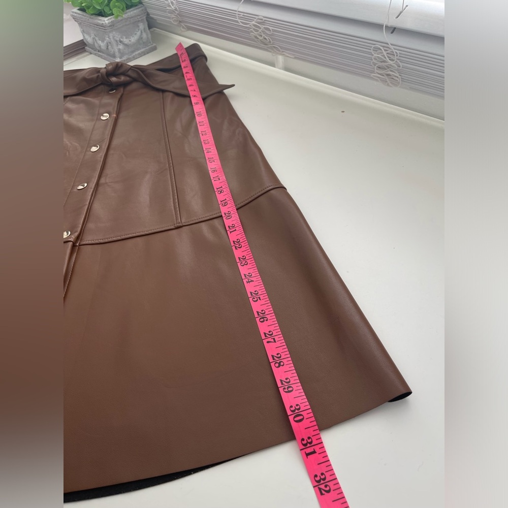 Nicole Miller Vegan Leather A-Line Midi Skirt Chocolate Brown Size S - Picture 5 of 6